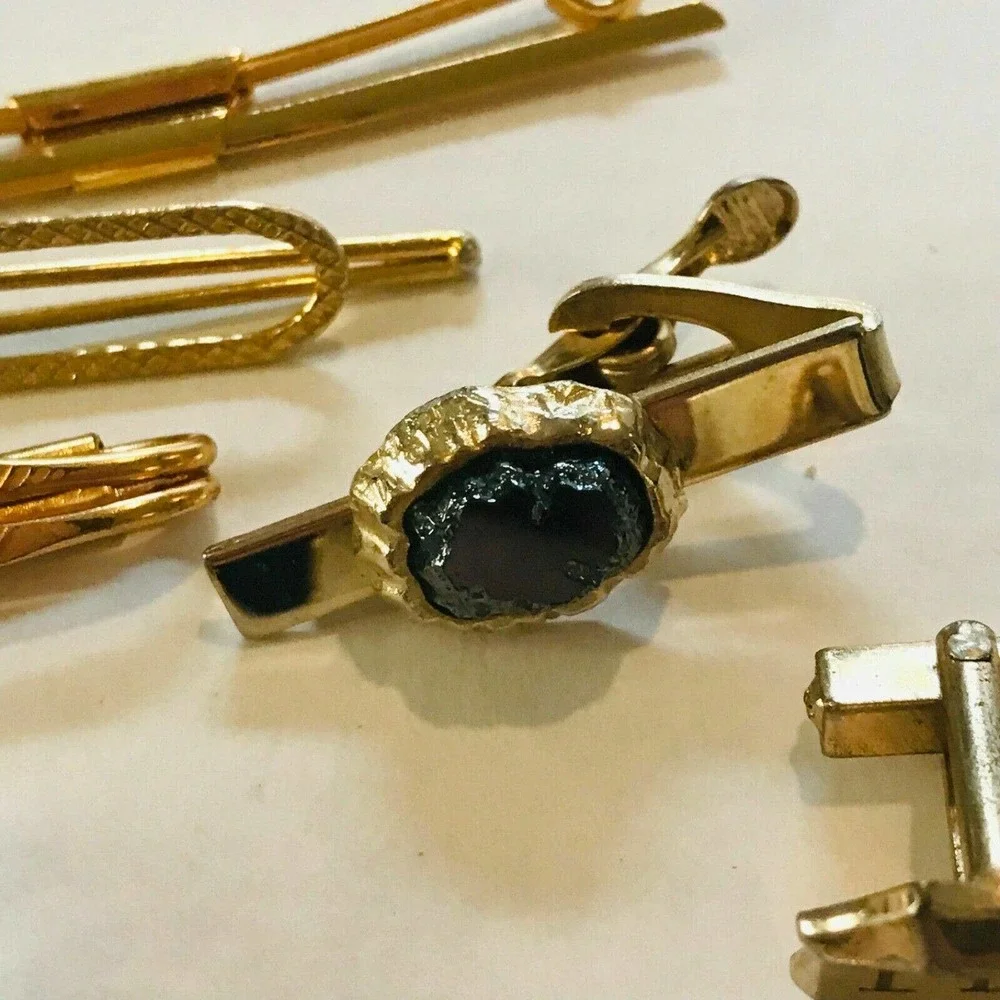 Lot‎ Set cufflinks Tie Bars Gold Silver Tone Tie Tack Chain Clip